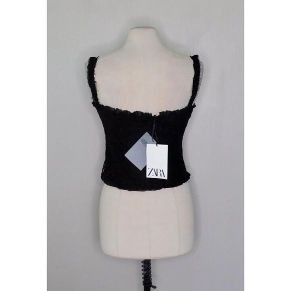NWT!! ZARA Limited Edition Lace Top Black Lace-Up Front Tank Shirt Crop Large - Picture 11 of 16